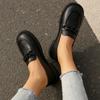 Plus Size Women's 2026 Autumn New Style Thick Heel Temperament Metal Chain Round Head Shallow Mouth One Foot Kick Loafers Shoes