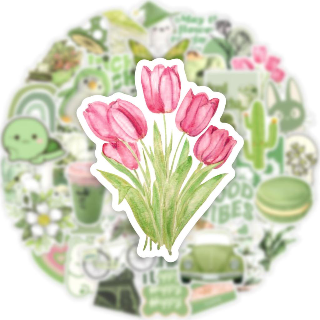 50 Pcs Ins-Style Green Girl Cute Cartoon Stickers Waterproof PVC Decorative Sticker Perfect for Notebook RecordingYourLife Store