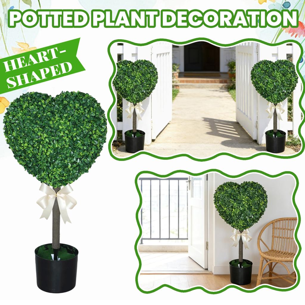 Artificial Heart Shaped Topiary Plant with Lifelike Leaves Faux Decorative Potted Tree for Indoor Office Home Decor Display