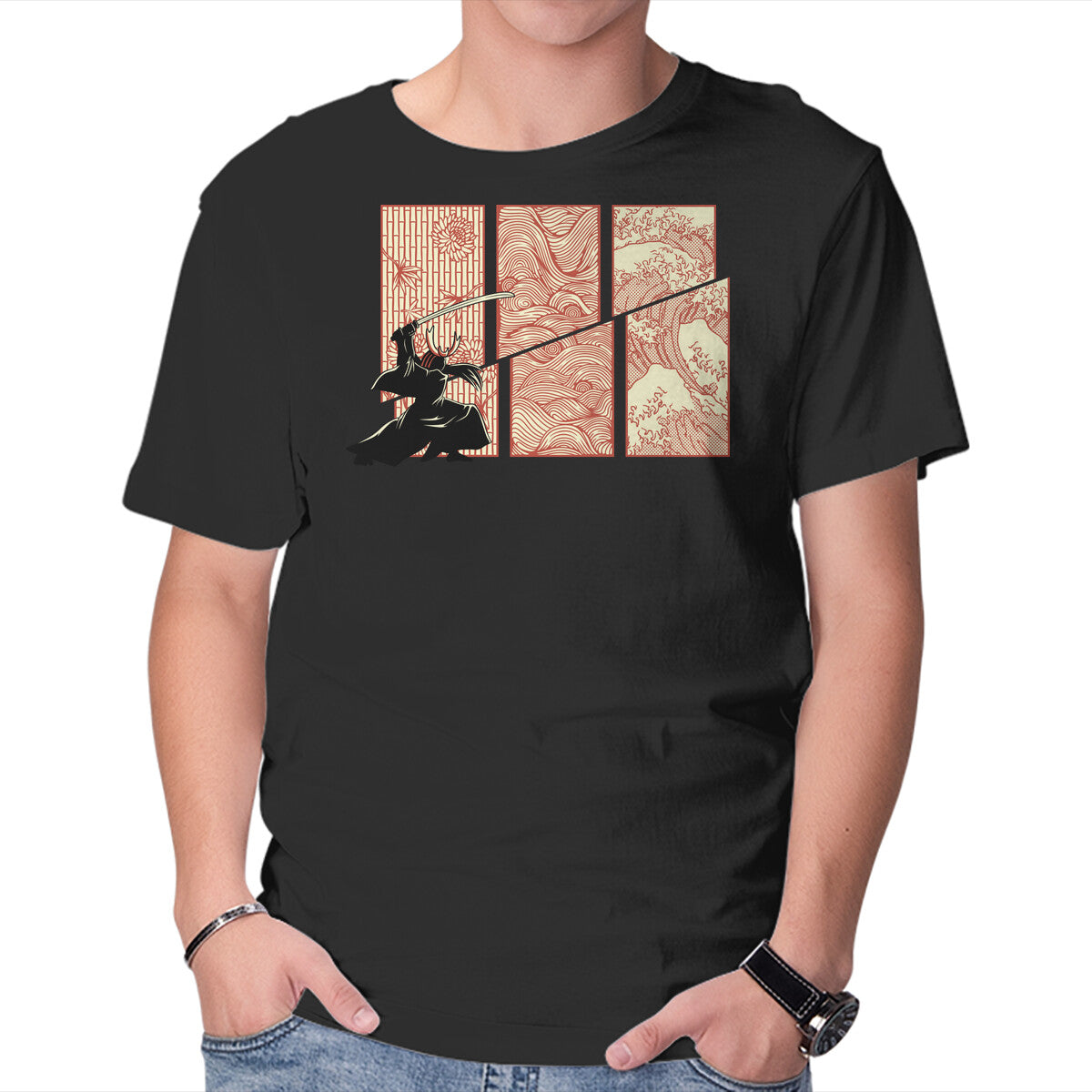 Unisex Crew Neck T-Shirt Japanese Samurai Kanagawa Wave Graphic Short Sleeve Casual Tee XXL