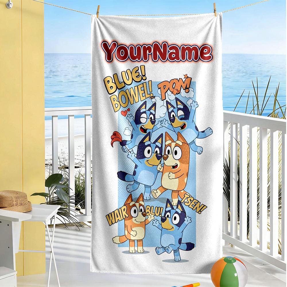 Bluey Personalized Text Beach Towel High Absorbency & Quick-Dry Portable for SwimmingBeachCamping Travel Beach AccessoriesGym