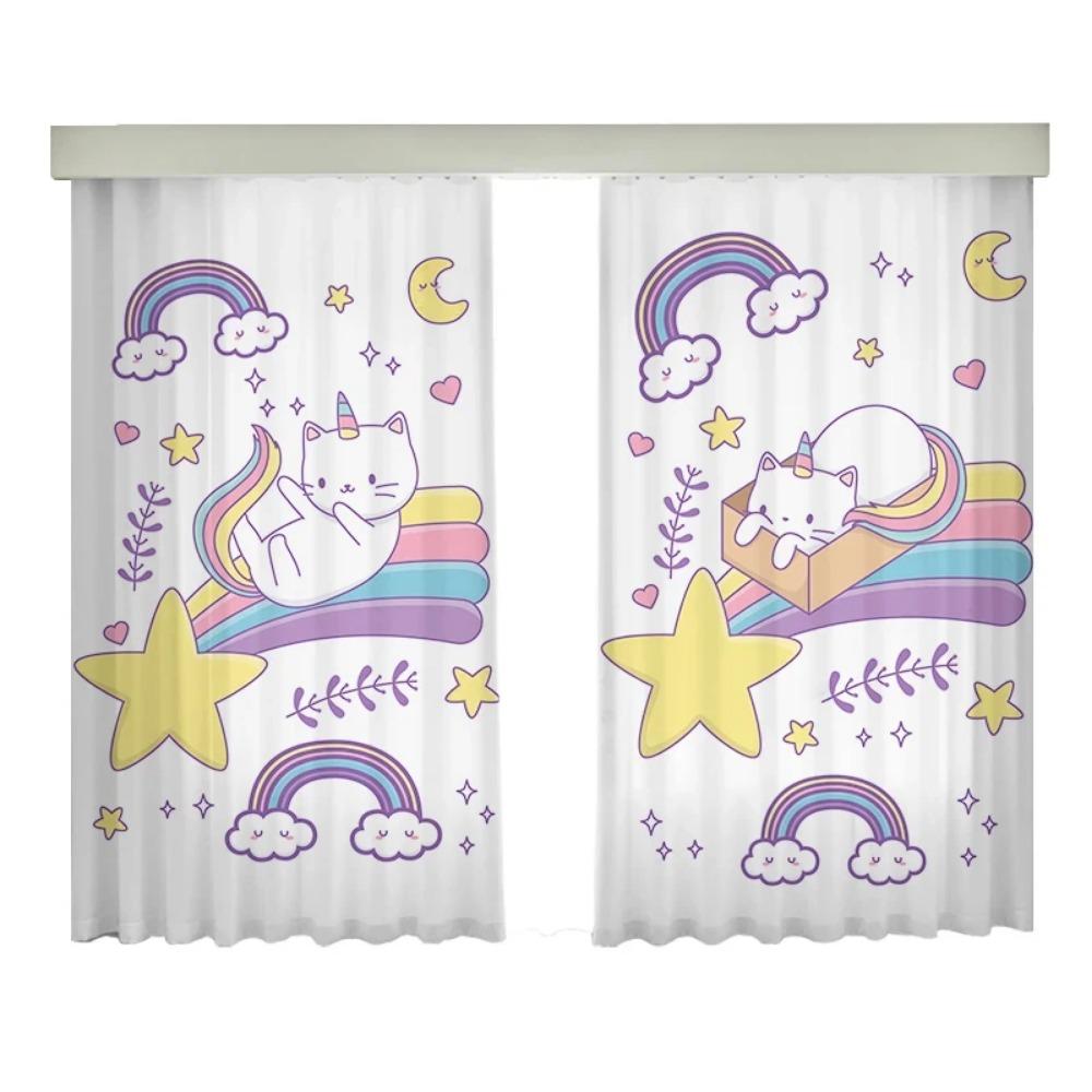 Neue hohe Verdunkelungsvorhänge für Kinderzimmer, Schattierungsvorhänge, Cartoon-Katze, Mädchenzimmer, Schlafzimmer, Arbeitszimmer, Dekoration, Verdunkelung, 2 Stück