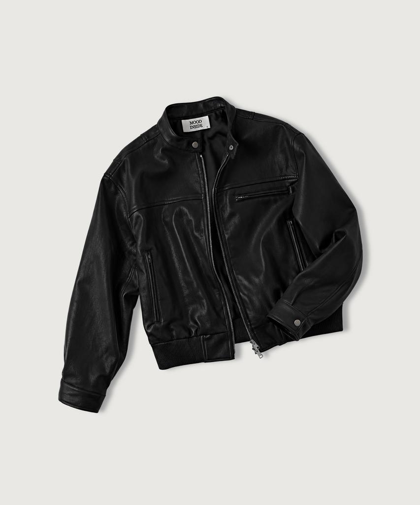 MOOD INSIDE WOMAN Panel Leather Biker Jacket_Black