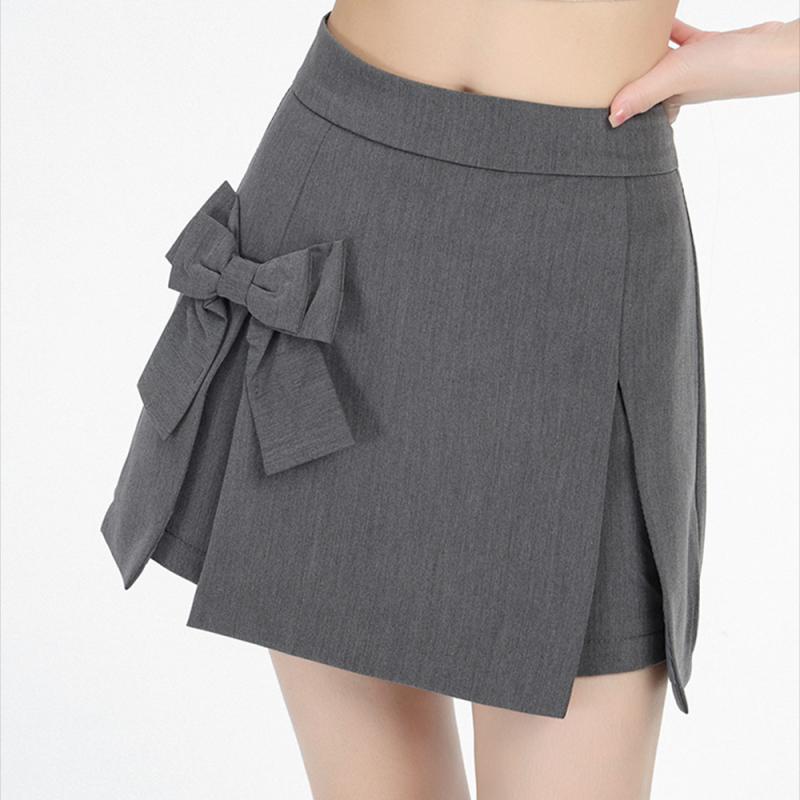 Bogen Unregelmäßige Mini Röcke Frauen Sommer Hohe Taille Schlank Schlitzte A-linie Rock Shorts Süße Mädchen Casual Alle-spiel Schwarz grau