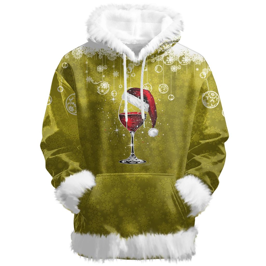 Dámská vánoční ležérní mikina s kapucí podšitá fleecem, s dlouhým rukávem a kapsami