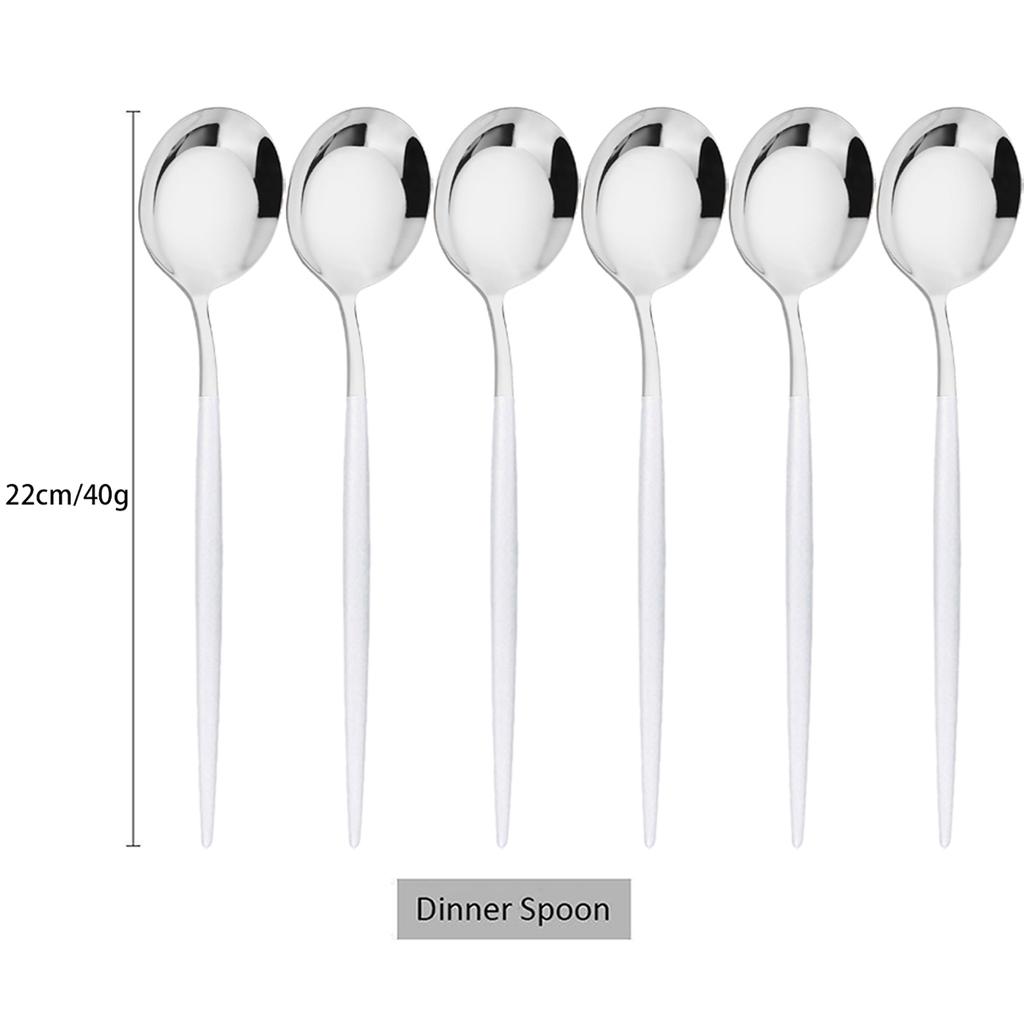 6Pcs White Silver Cutlery Set Stainless Steel Dinnerware Tableware Dessert Knife Forks Long Handle Spoon Coffee Spoons Flatware