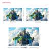 2D Enchanted Sky Tapestry, Dreamy Cloud Castle with Blue Waterfalls Background Cloth