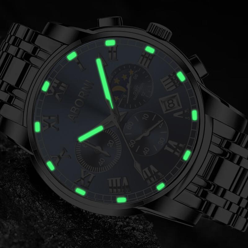 Original Stainless Steel mens watch Silver Blue Luxury Luminous Quartz Watches for Man Waterproof Wristwatch Reloj Hombre Clock