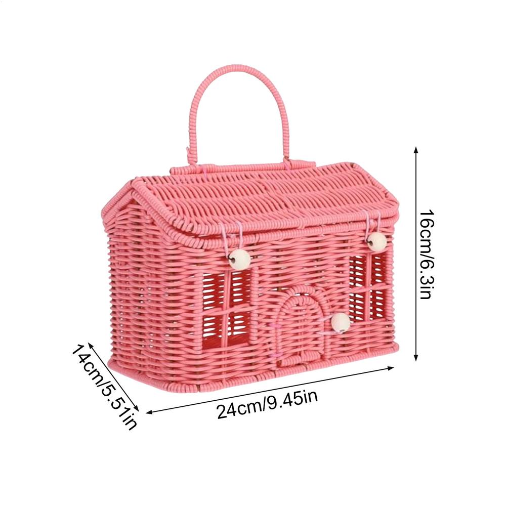 House shape Rattan Basket Rattan Picnic Basket Woven Storage Vintage Wedding Favors with Lid Creative Rustic Decor Organizer