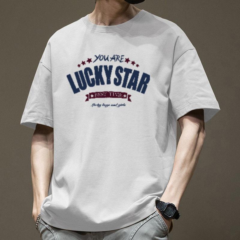 

Short Sleeved Pure Cotton Men s Summer T-shirt Trendy Brand Letter Five Quarter Sleeve T-shirt Loose Oversized Summer Half Sleeve S