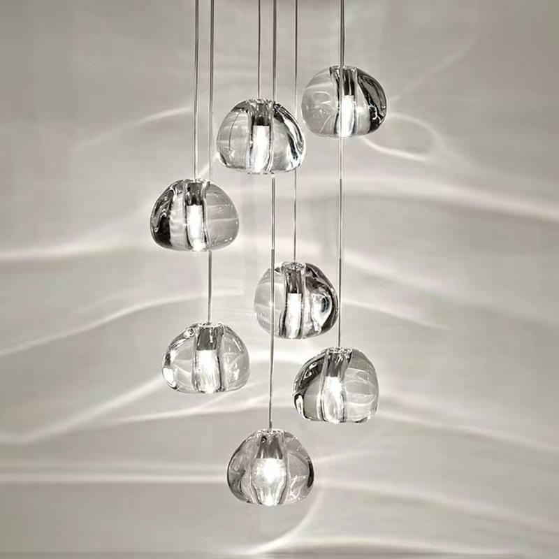 American Cherry Crystal Glass Stair Chandelier: Creative Meteor Shower Light for Hotel Lobby