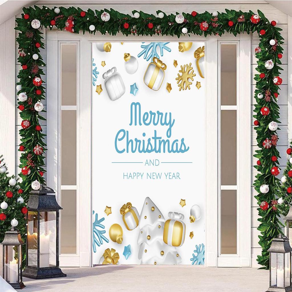 Four-Sided Stretch Christmas Door Cover - Easy Install with Festive Pattern