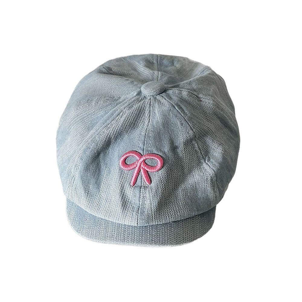 

Retro Newsboy Hat Pink Bow Embroidery Painter Hat Korean Denim Beret Hat for Women Girl
