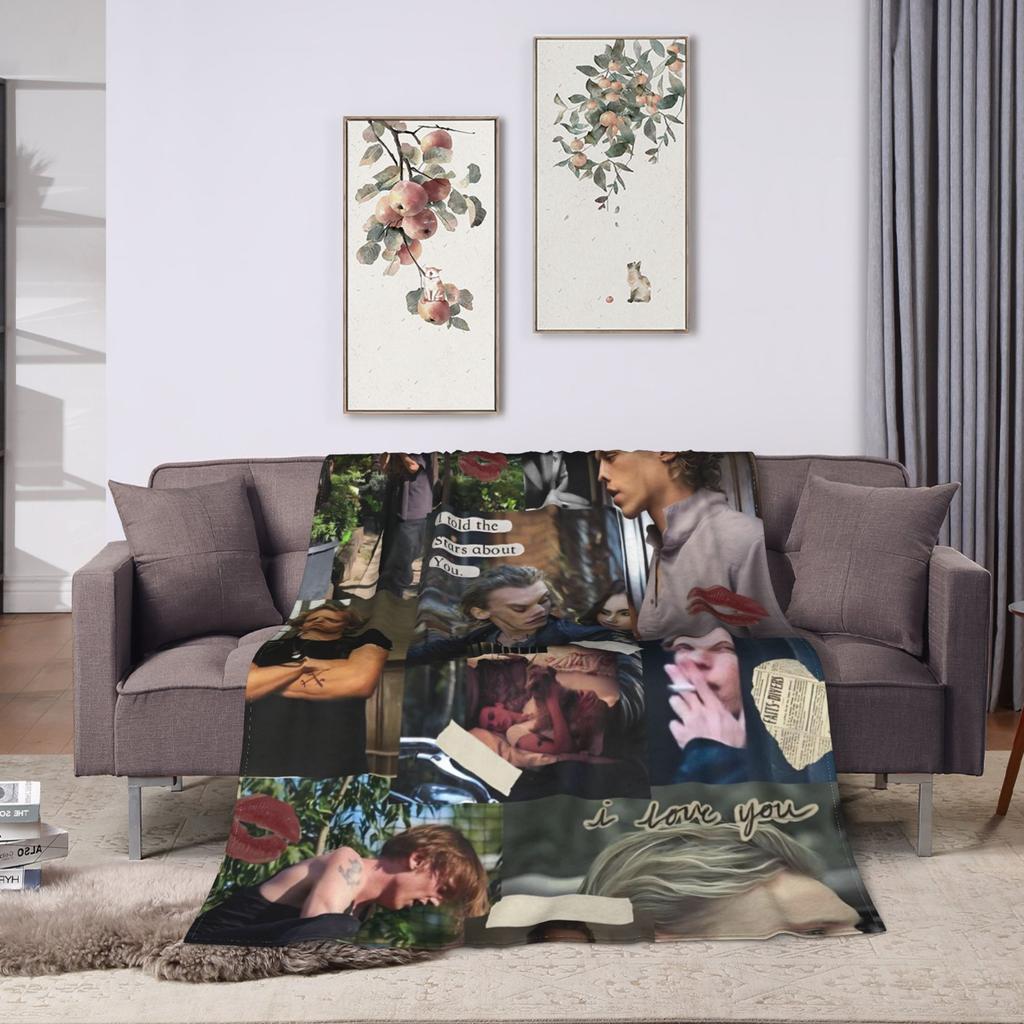 Jamie Campbell Bower Decke Weiche Plüsch-Überwurfdecke für Couch Sessel Sofa Bett Dekorative Flanell-Tagesdecke Bettbezug