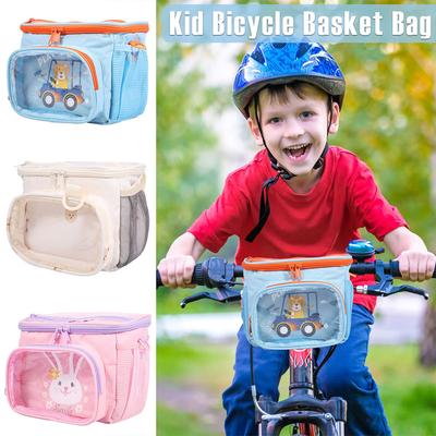 Kid Bicycle Basket Bag Oxford Cloth Waterproof Toddler Front Handlebar Bag with Adjustable Strap Toddler Bike Basket Storage Bag