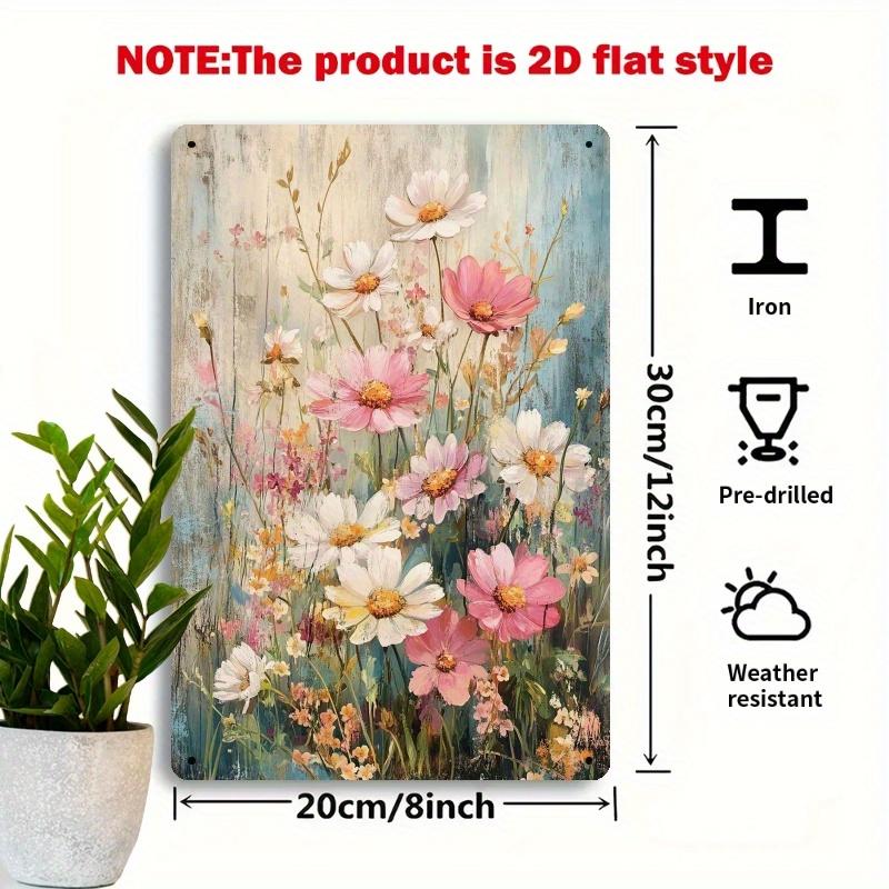 

Vintage Metal Wall Art Sign x Inches Floral Bouquet Design with Watercolor Flowers on Weathered Wood Background 20x30cm（7.8x11.8inch）