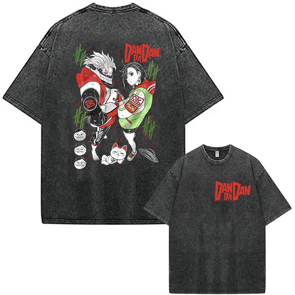 Summer Hot Sale Japanese Anime Dandadan Washed Vintage Graphic Tshirt Y2k Men Women Punk Top Gothic Cotton Oversized Tshirt