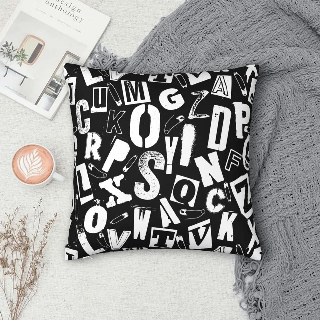 Punk Grunge Alphabet Pattern Pillowcase Polyester Cushion Cover Gift Throw Pillow Case Cover Home Square