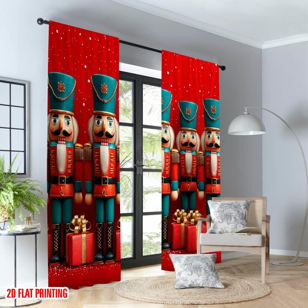 2pcs 2D flat printing Merry Christmas Trendy Curtains Christmas Nutcracker Soldier Gifts Digital Printed Polyester Drapes Party