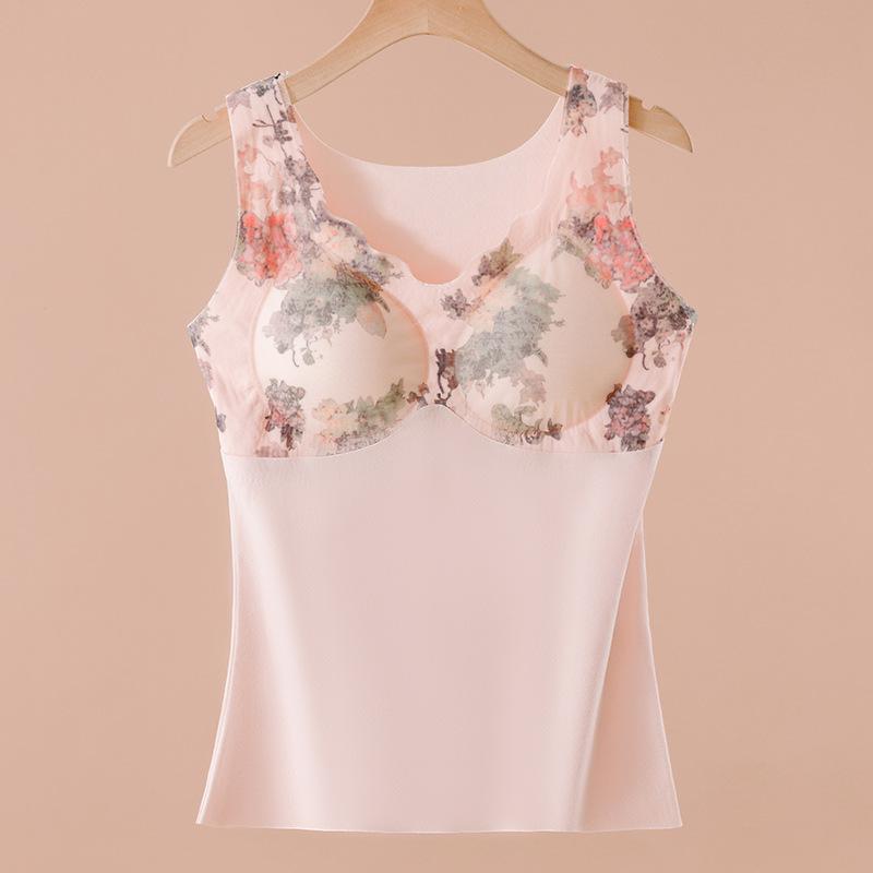 

Женский термотоп на флисовой подкладке, со встроенным бюстгальтером, бесшовный, облегающий, теплое верхнее белье, жилет 4XL абрикосовый