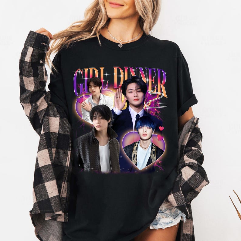 

Футболка I.N Stray Kids Girl Dinner , Винтажная футболка в стиле Homage для фанатов, Мужская Женская Хип-хоп Уличная одежда Оверсайз Футболка с коротким рукавом Повседневная одежда 4XL