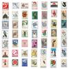 50Pcs Retro Stamp Art Stickers Vintage Aesthetic Cartoon Decals For Laptop Luggage Skateboard Phone Sticker Kids Toys