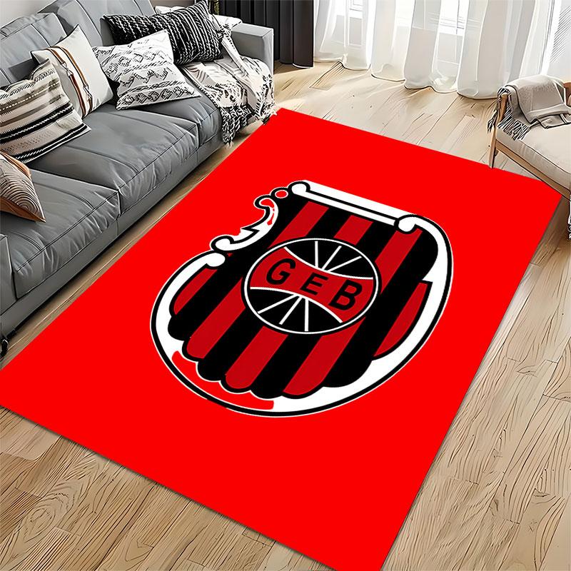 Red and Black Striped Logo Carpet suitable as a non-slip mat for the living room or bedroom sofa