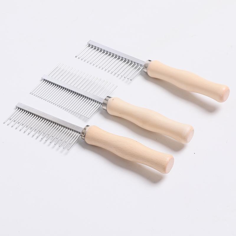 Stainless Steel Pet Needle Comb, Dog Grooming Comb, Cat Hair Removal Comb, Wooden Handle Comb, Hair Removal Brush