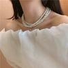 Y2K Layered Pearl Necklace for Women, Multi Layer French Retro Choker, Dainty Minimalist Stackable Pendant Chain, Daily Elegant Jewelry Gift