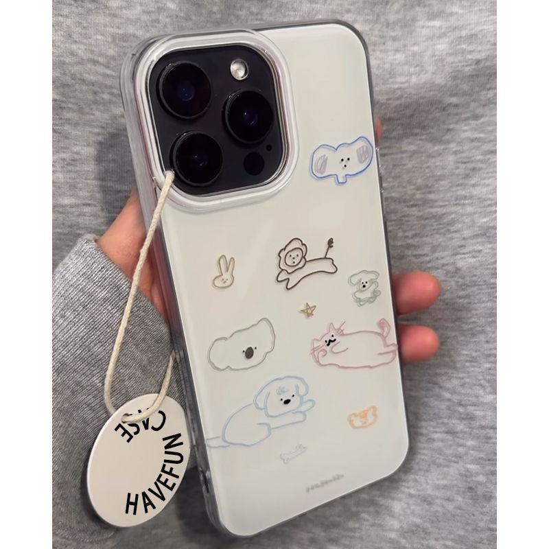 ins colored lines cat iPhone17promax mobile phone case suitable for Apple 16promax white background imd case