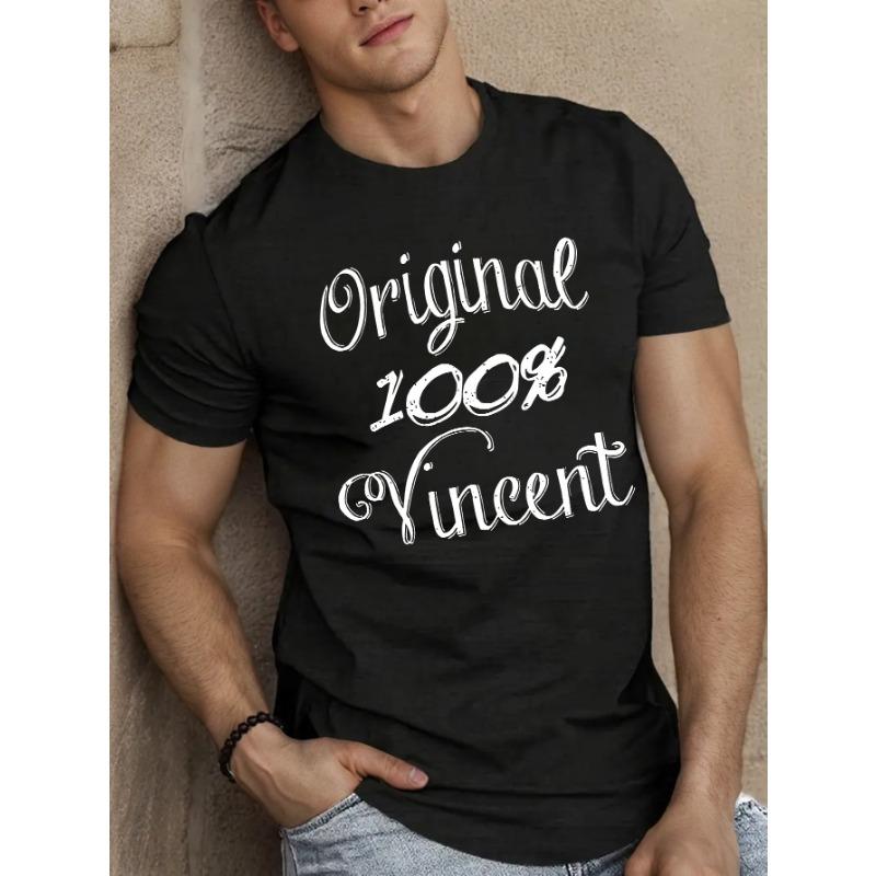 European Size Men'S Original Vincent Graphic T-Shirt - Black Casual Short Sleeve Summer Tee with Geometric Design, Regular Fit, Crew Neck