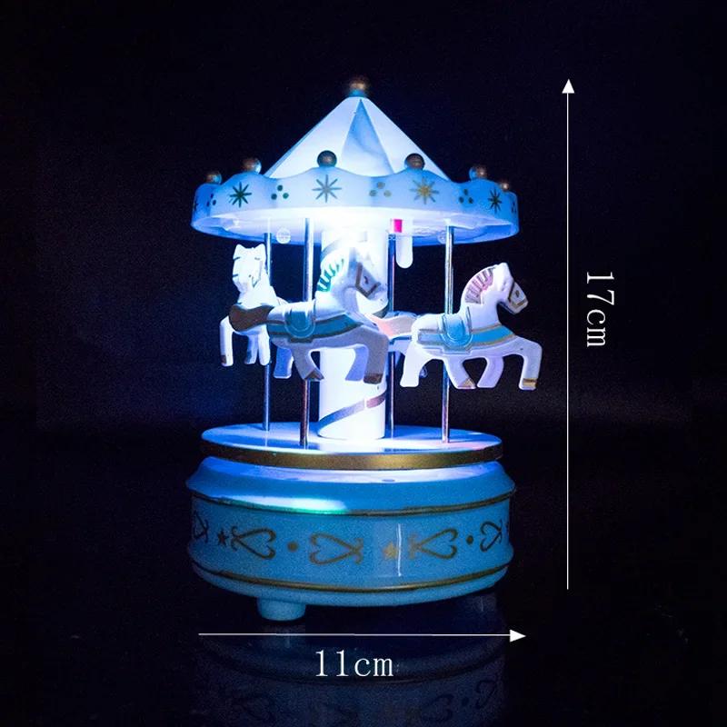 Deluxe Carousel Music Box Light Up with Clockwork 4 Horses Carousel Romantic Toys Handmade Music Box Party Favors