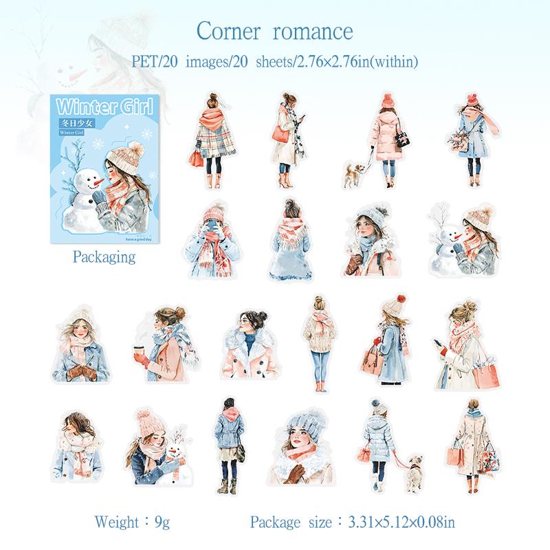 

20 pcs Winter girl theme sticker DIY collage dceorative paper Scrapbooking Material handmade Diary Album Junk Journal Supplies