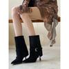 Two Wear 2025 Autumn and Winter Thin Heel High Heel Boots Pants Pants Boots Belt Buckle Suede Pointed Mid Tube Western Short Boots