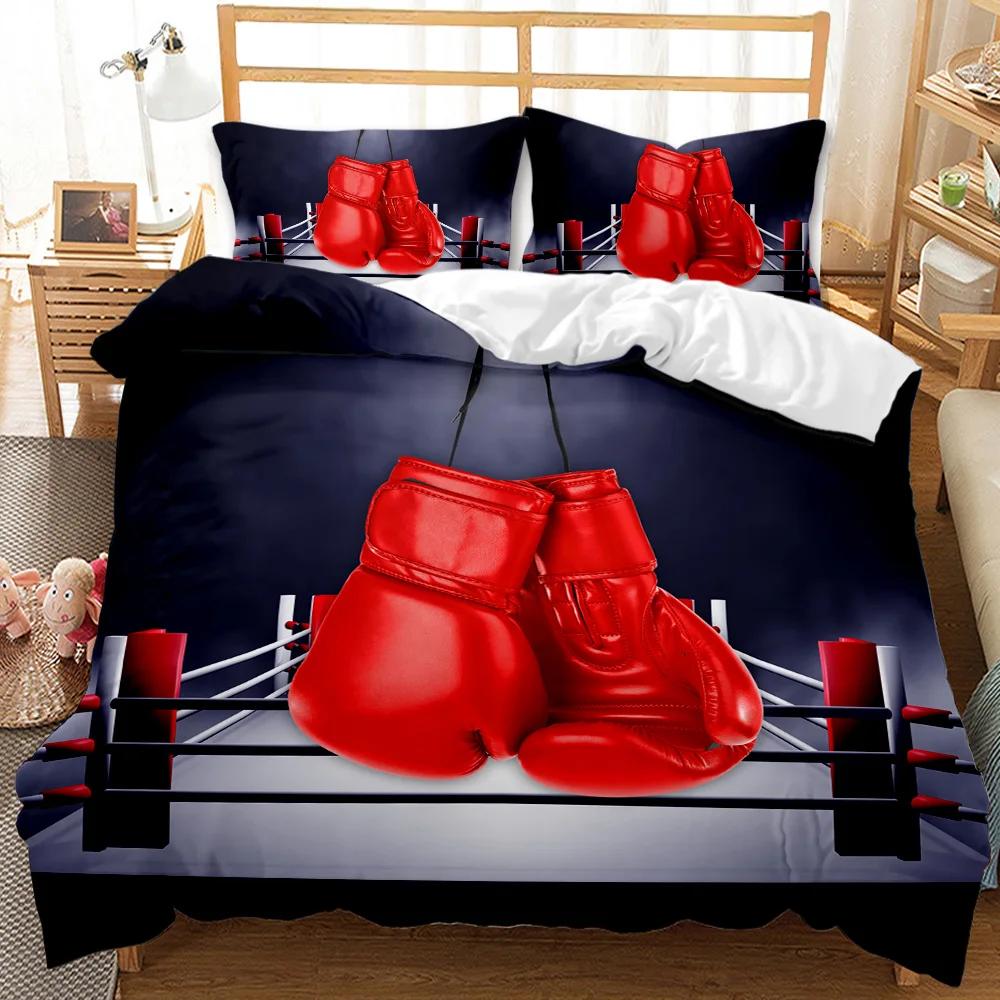 Boxing Games Duvet Cover Set Red Blue Boxing Bedding Set Competitive Sports Boxing Game Double Queen King Polyester Quilt Cover