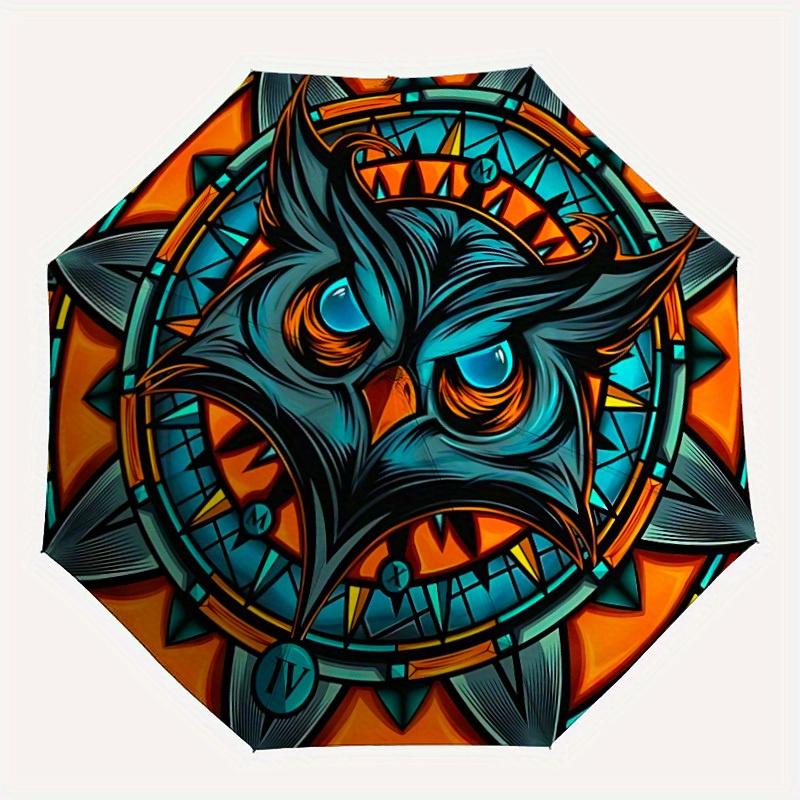 

1pc Owl Mandala Automatic Open/close Umbrella, 8-Rib sturdy structure, Portable Travel Umbrella, Parties, Everyday Use, Outdoor Accessory, A