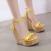 FHC 15CM Wedges High Heeled Sandals,Women Platform Summer Shoes,Ankle Buckle Strap,European Style,Open Toe,35-40 Stock,Yellow,
