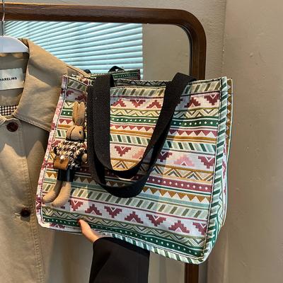 Ethnic Style Large-Capacity Canvas Bag Female College Student Class Commuter Bag Portable Shoulder Tote Bag