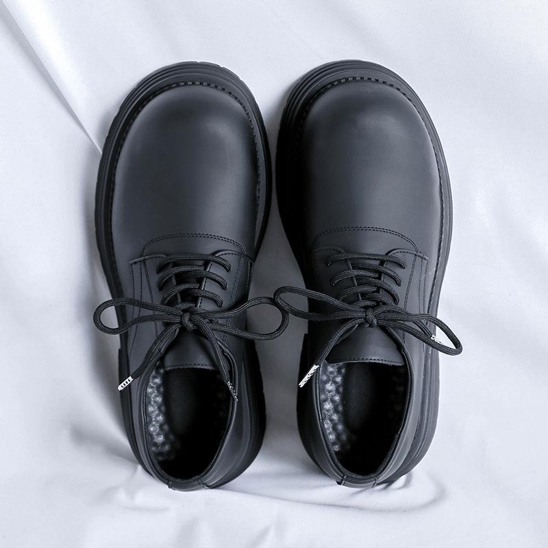 Men's thick-soled heightened derby shoes, retro and old big head shoes, uncomfortable lace-up low-top shoes-R