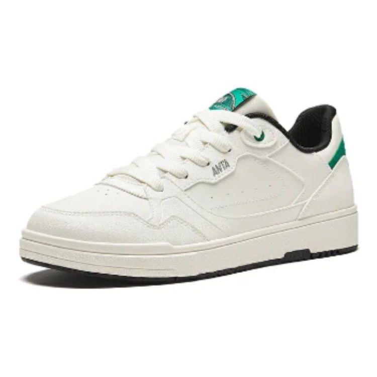 Anta Round Toe Lace-Up Shock Absorbing Wear-Resistant Low-Top Skate Shoes Men sneakers White Green 112418012-3