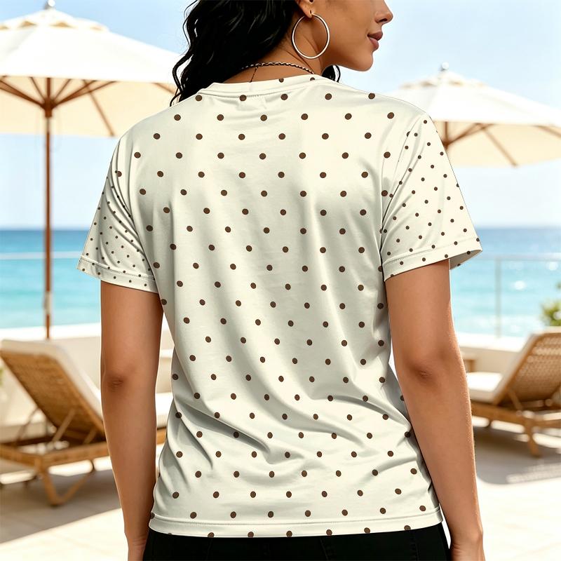 Women's Short Loose Fit Polka Dot T-Shirt - Soft Skin-Friendly Casual Top, Minimalist Commute Style, Versatile for Daily Wear & Outdoor Walks