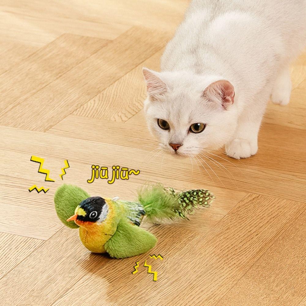 Chirping Interactive Pet Toy Teasing Toy Plush Bird Toy Simulation Bird Cat Toys  Relieve Boredom