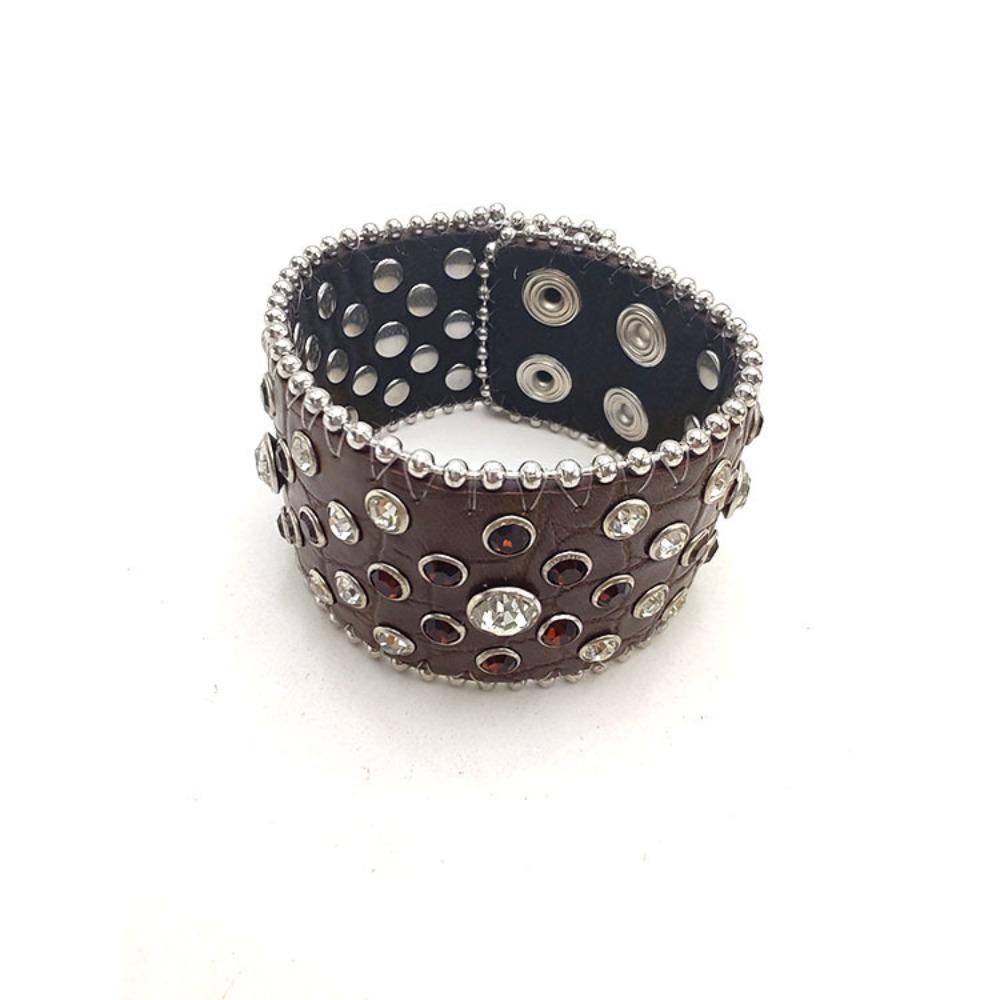 Spicy Girl Rhinestone Bracelet Adjustable Hip-Hop Bangle Jewelry Pu Leather Bracelet  Party