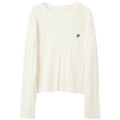 Sancai 2026 Spring Embroidered Cable Knit Sweater