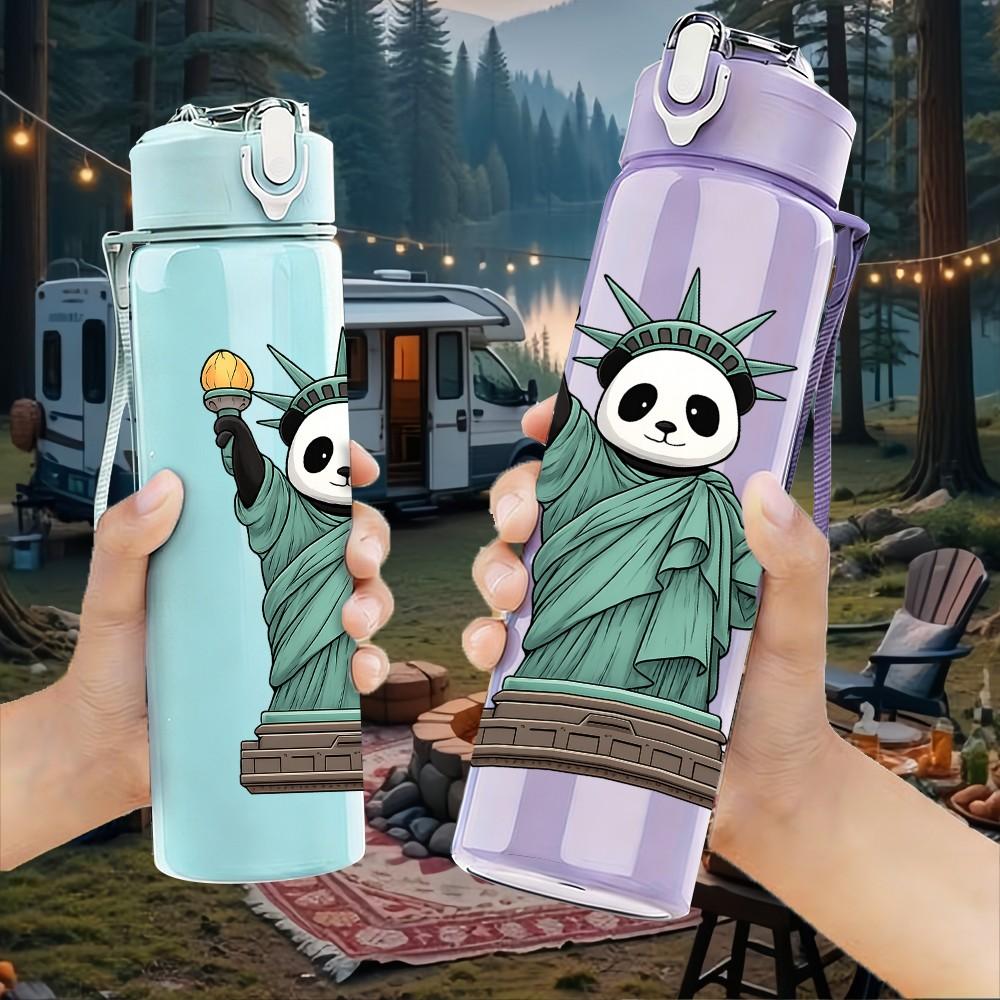 1PC Statue Of Liberty Art Print 750ml Color Plastic Sports Water Bottle Leakproof Flip Straw Lid Suitable for Sports Office Home Use