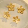 GEMCHIC Women's Vintage 18K Gold Plated Stainless Steel Five-Petal Flower Earrings Luxury Textured Floral Studs Fashion Jewelry
