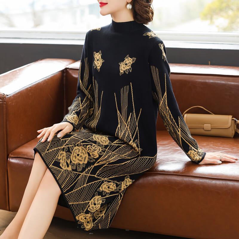 

Baolianduo Women s Half-High Collar Knitted Sweater Dress 3XL