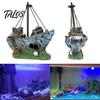 Ornament Acvariu Model Naufragiu Realist, Decor Navă Scufundată din Rășină Solidă cu Orificii Goale, Decor Peisagistic Acvatic Rezervor Pești