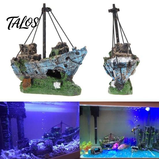 Ornament Acvariu Model Naufragiu Realist, Decor Navă Scufundată din Rășină Solidă cu Orificii Goale, Decor Peisagistic Acvatic Rezervor Pești