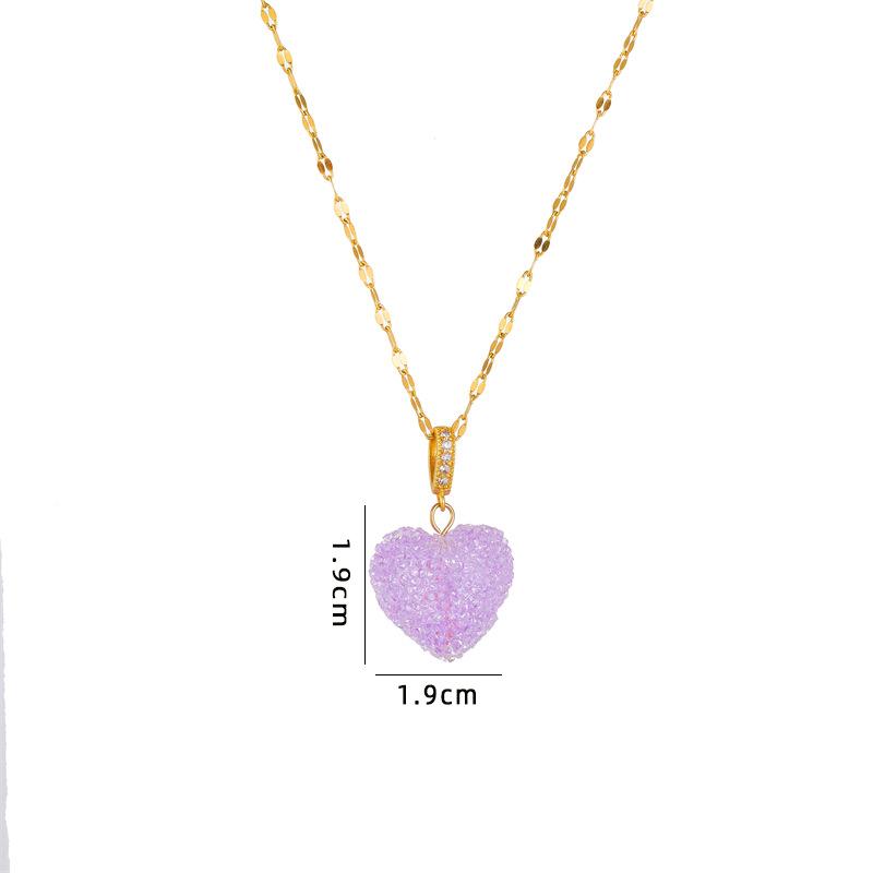 Bling Colorful Rhinestone Love Heart Pendant Necklace Fashion Hip Hop Stainless Steel Chain Jewelry Gifts for Women Teen Girls
